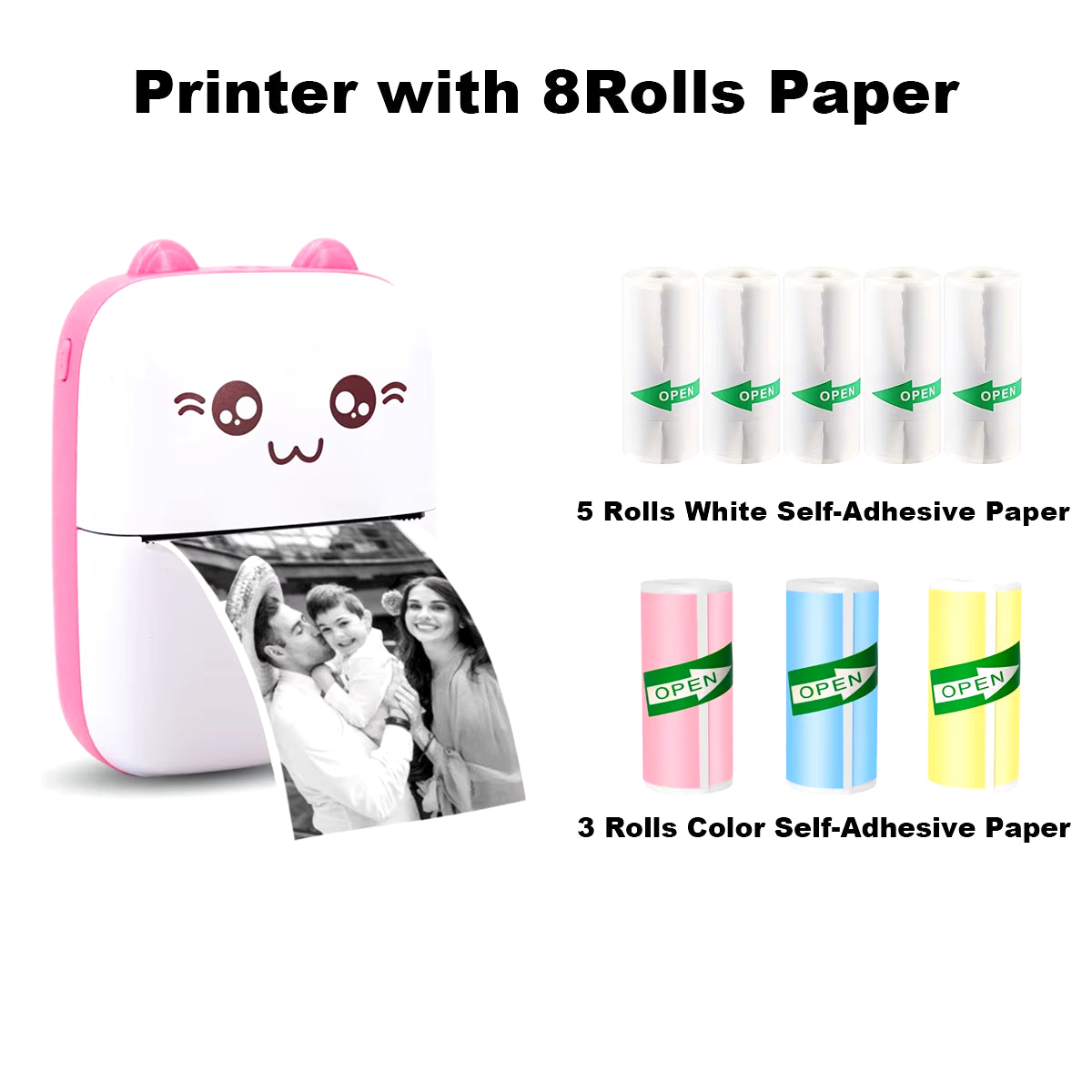 Mini Photo Pocket Printer Portable Ink-Free Thermal 57Mm Sticker Trans Paper Wireless BT 200Dpi Android IOS Printing Machine